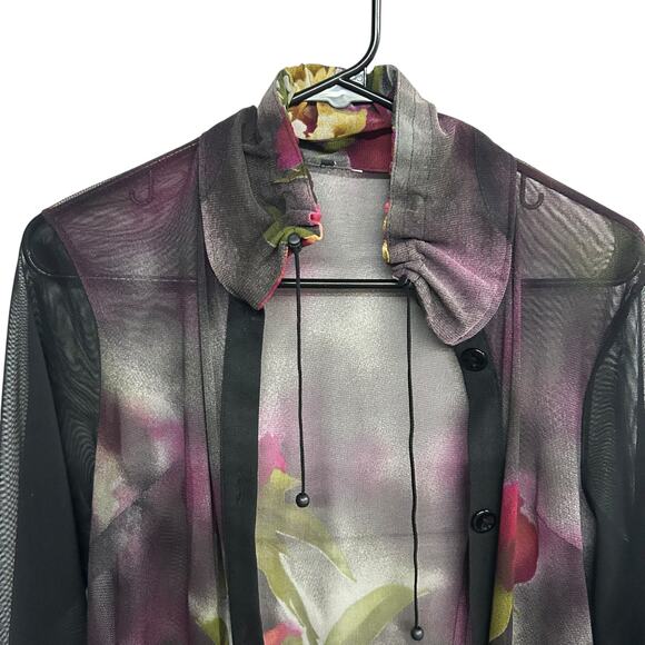 Romantic Sheer Floral Cardigan Jacket Mesh Statement Dark Feminine Size L - Picture 4 of 7